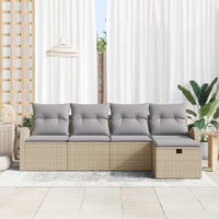5 Dalių Sodo Sofa Komplektas Su Pagalvėmis Smėlio Poli Ratanas - Namų Idėja