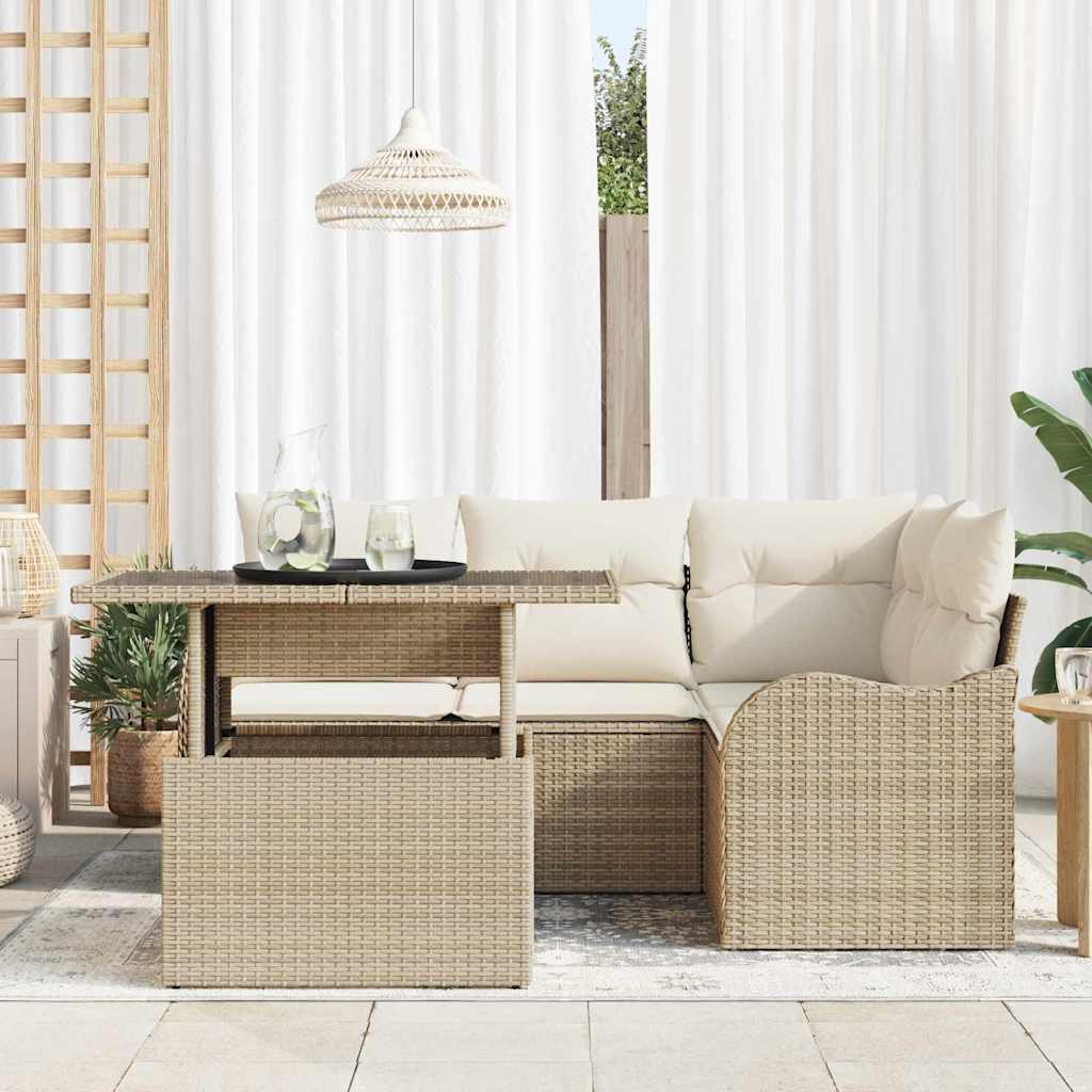 5 dalių sodo sofa komplektas su pagalvėmis smėlio poliratanas - Namų Idėja