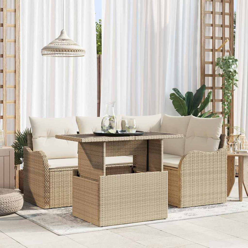 5 dalių sodo sofa komplektas su pagalvėmis smėlio poliratanas - Namų Idėja