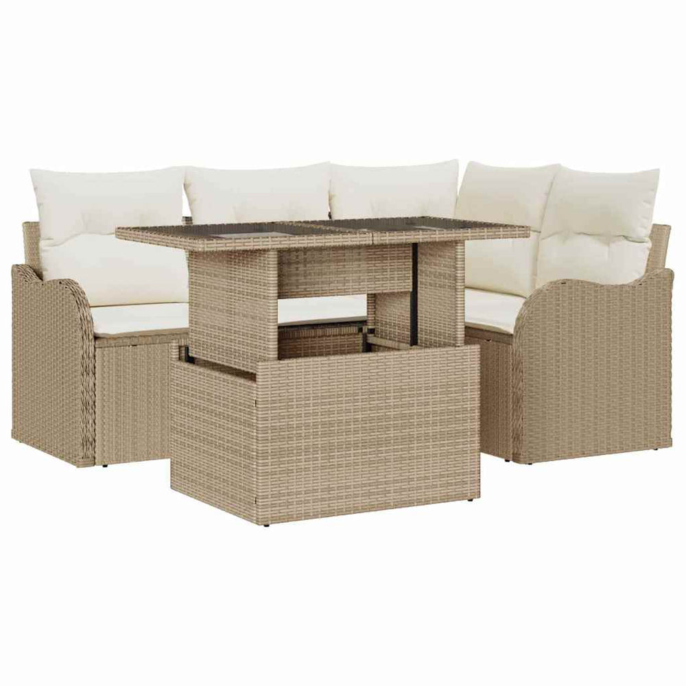 5 dalių sodo sofa komplektas su pagalvėmis smėlio poliratanas - Namų Idėja