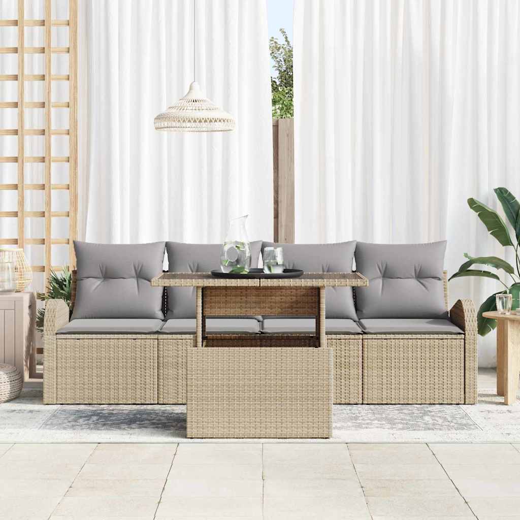 5 dalių sodo sofa komplektas su pagalvėmis Smėlio poliratanas - Namų Idėja