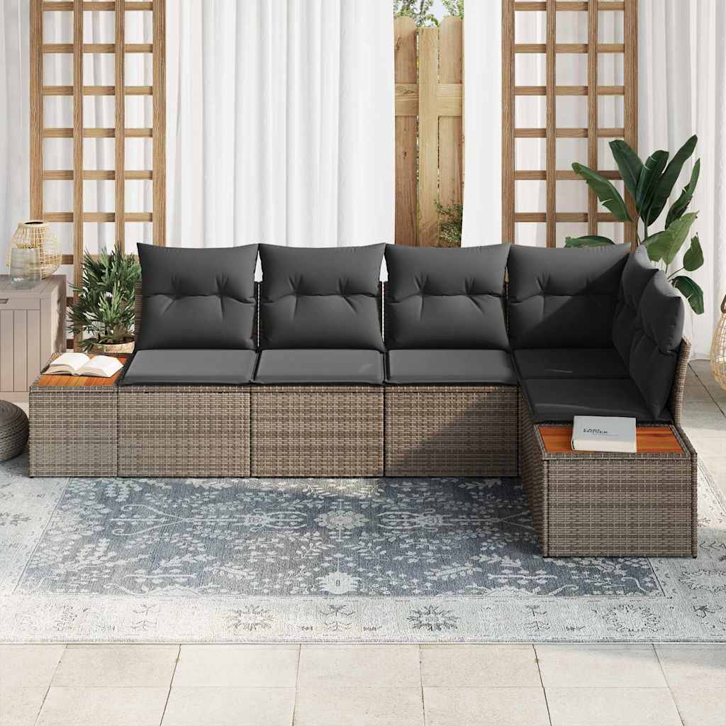5 dalių sodo sofa rinkinys su pagalvėlėmis pilkas poli ratanas akacija - Namų Idėja