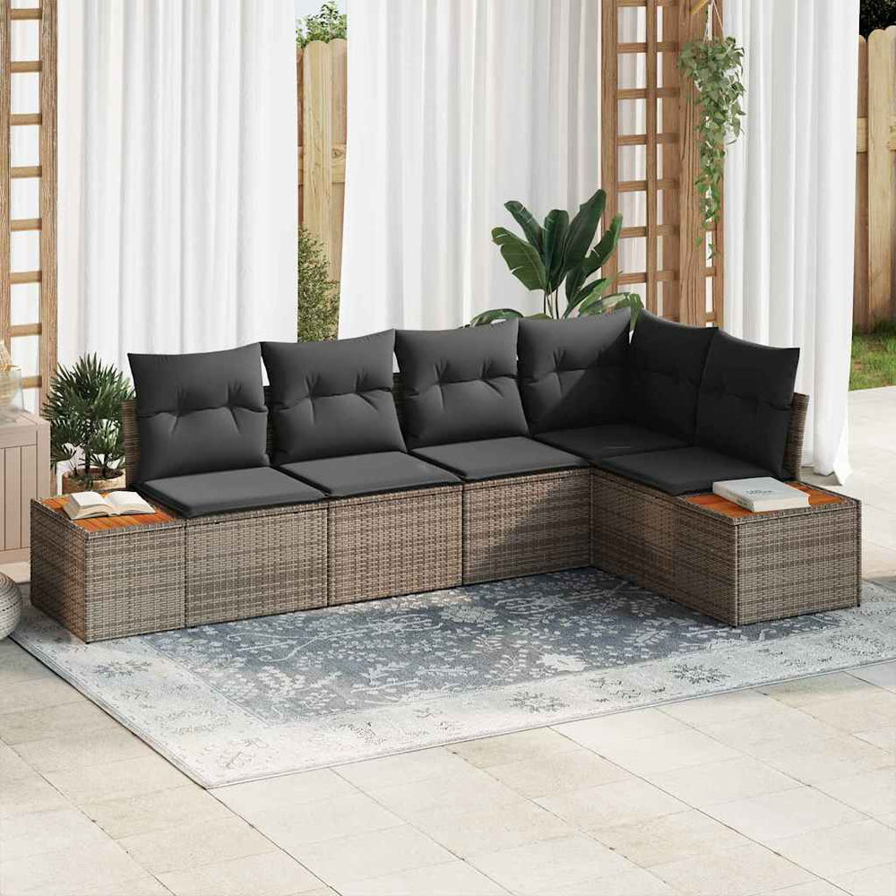 5 dalių sodo sofa rinkinys su pagalvėlėmis pilkas poli ratanas akacija - Namų Idėja