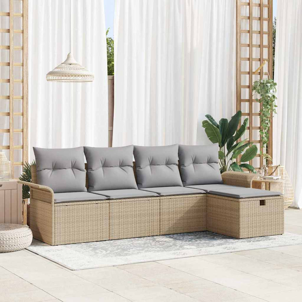5 Dalių Sodo Sofa Rinkinys su Pagalvėlėmis Smėlio Poliratanas - Namų Idėja