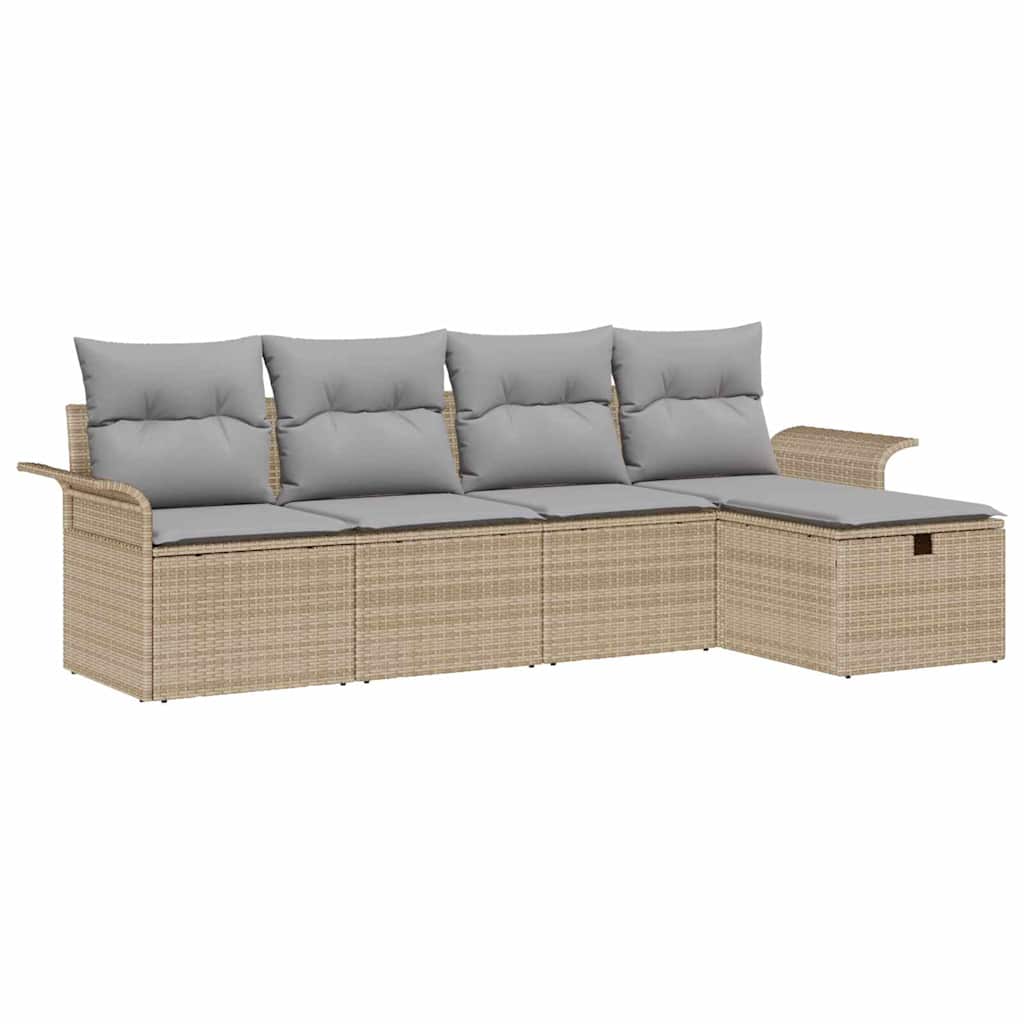 5 Dalių Sodo Sofa Rinkinys su Pagalvėlėmis Smėlio Poliratanas - Namų Idėja
