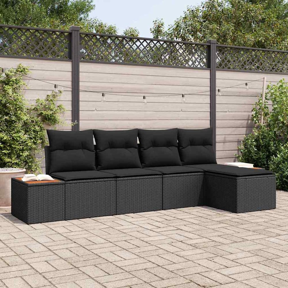 5 dalių sodo sofa rinkinys su pagalvėmis Juoda Poli Ratanas Akacija - Namų Idėja