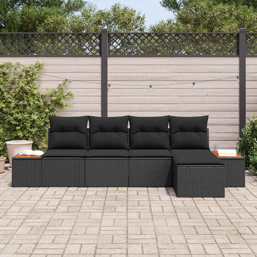5 dalių sodo sofa rinkinys su pagalvėmis Juoda Poli Ratanas Akacija - Namų Idėja