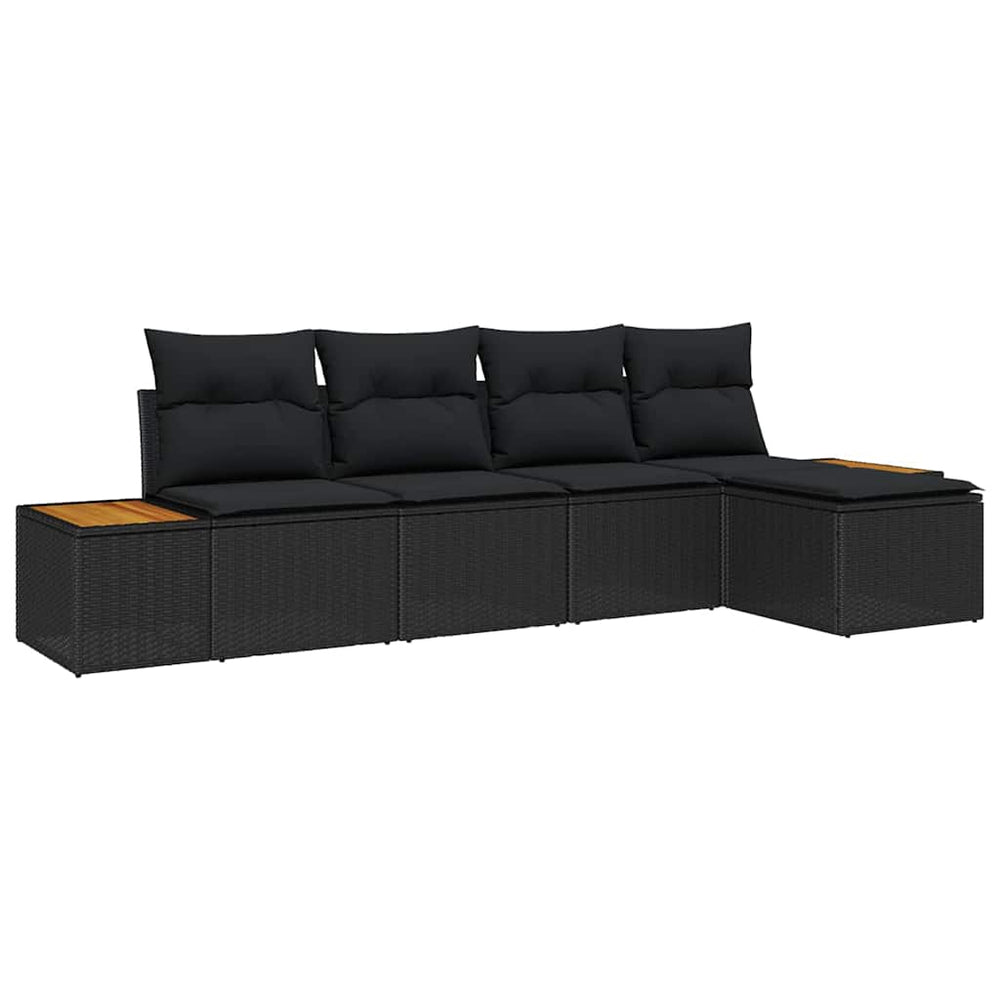 5 dalių sodo sofa rinkinys su pagalvėmis Juoda Poli Ratanas Akacija - Namų Idėja