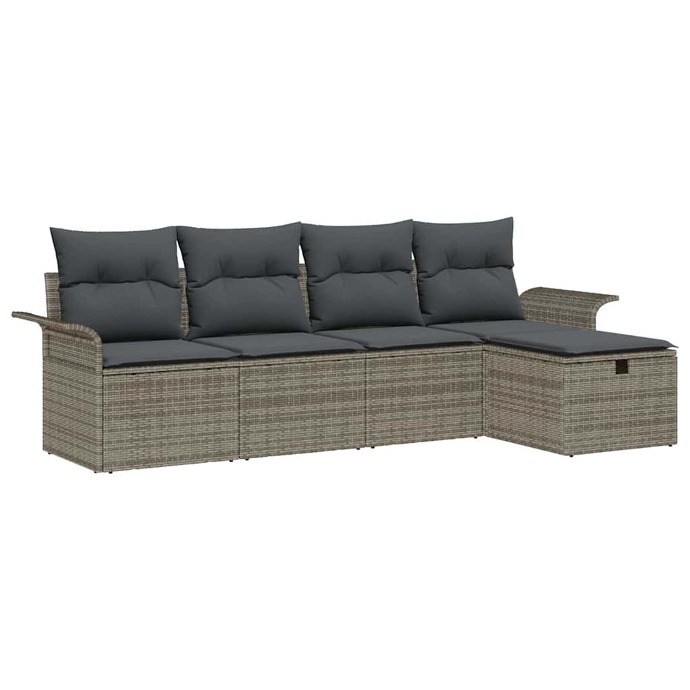 5 Dalių Sodo Sofa Rinkinys su Pagalvėmis Pilka Poli Ratanas - Namų Idėja