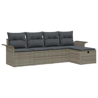 5 Dalių Sodo Sofa Rinkinys su Pagalvėmis Pilka Poli Ratanas - Namų Idėja