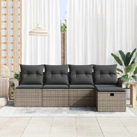 5 Dalių Sodo Sofa Rinkinys su Pagalvėmis Pilka Poli Ratanas - Namų Idėja