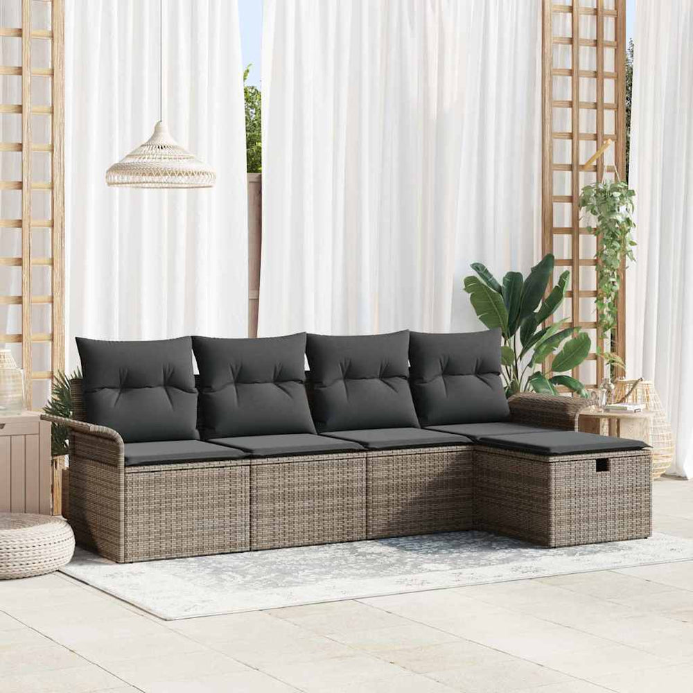 5 Dalių Sodo Sofa Rinkinys su Pagalvėmis Pilka Poli Ratanas - Namų Idėja