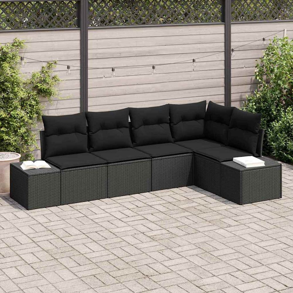 5 dalių sodo sofa su pagalvėlėm, juodas poli ratanas - Namų Idėja