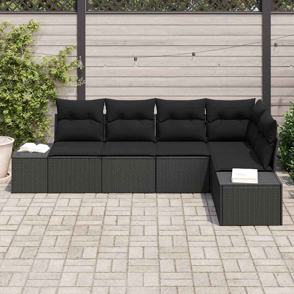 5 dalių sodo sofa su pagalvėlėm, juodas poli ratanas - Namų Idėja