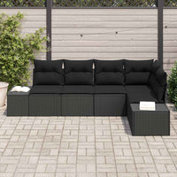 5 dalių sodo sofa su pagalvėlėm, juodas poli ratanas - Namų Idėja