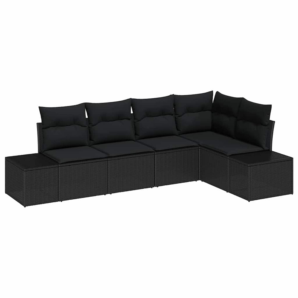5 dalių sodo sofa su pagalvėlėm, juodas poli ratanas - Namų Idėja