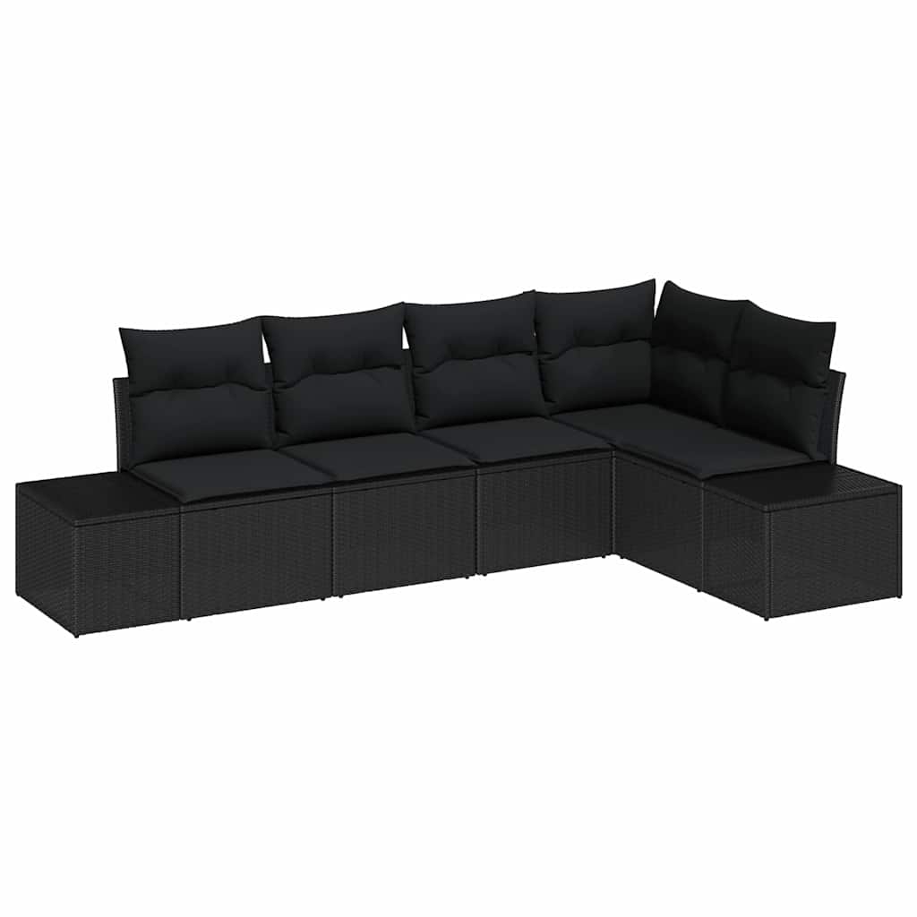 5 dalių sodo sofa su pagalvėlėm, juodas poli ratanas - Namų Idėja