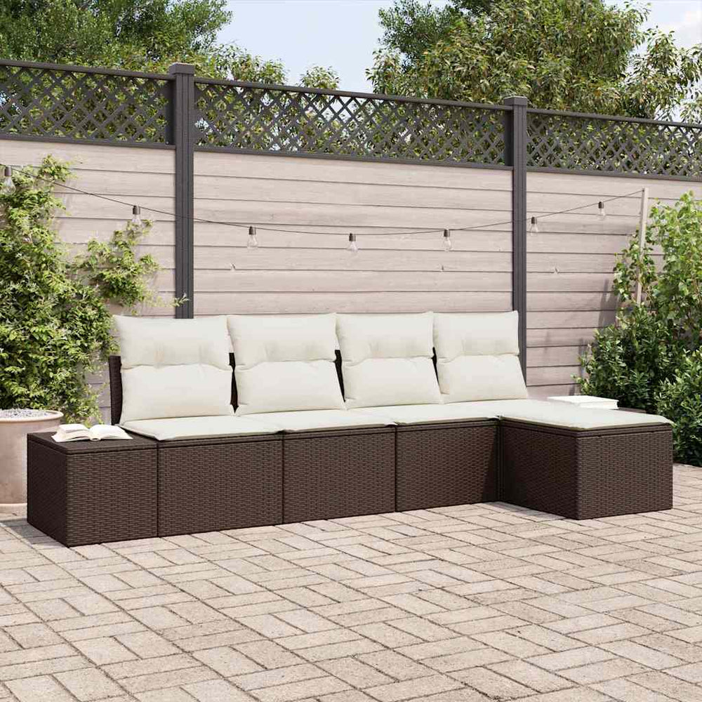 5 dalių sodo sofa su pagalvėlėm, ruda poli ratanas - Namų Idėja