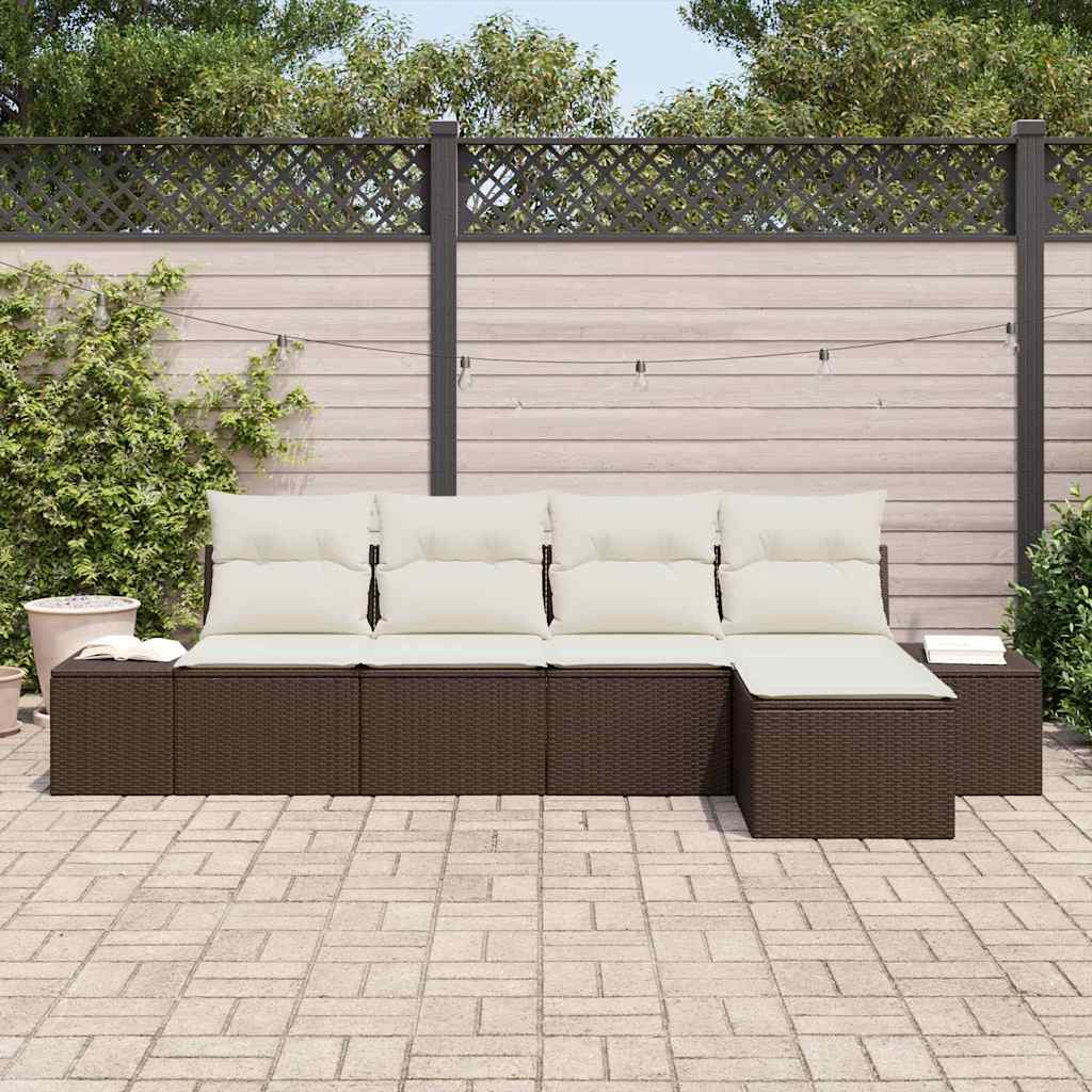 5 dalių sodo sofa su pagalvėlėm, ruda poli ratanas - Namų Idėja
