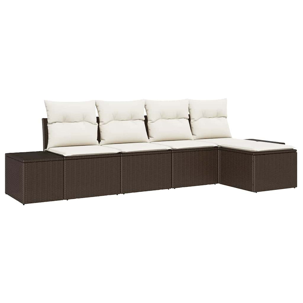 5 dalių sodo sofa su pagalvėlėm, ruda poli ratanas - Namų Idėja