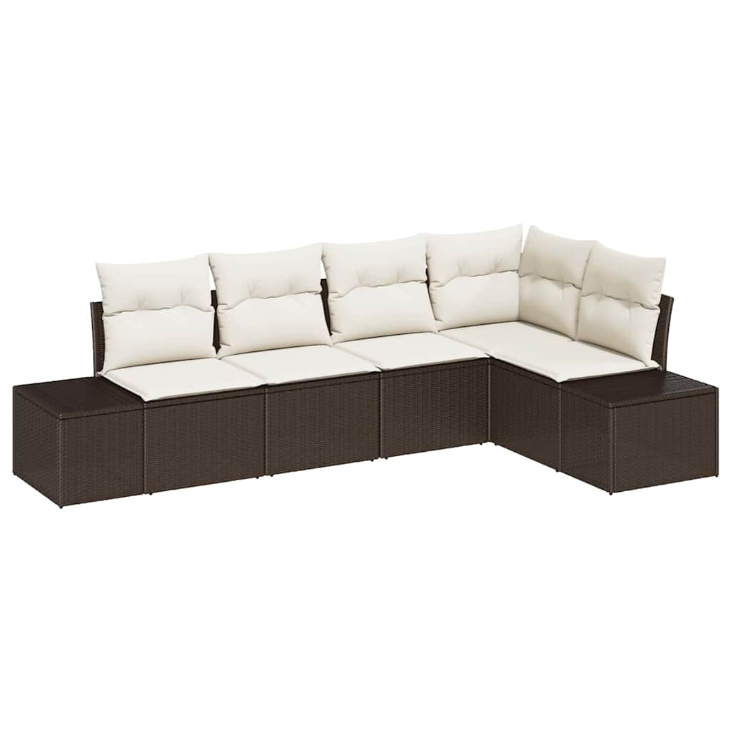 5 dalių sodo sofa su pagalvėlėm, rudas poli ratanas. - Namų Idėja