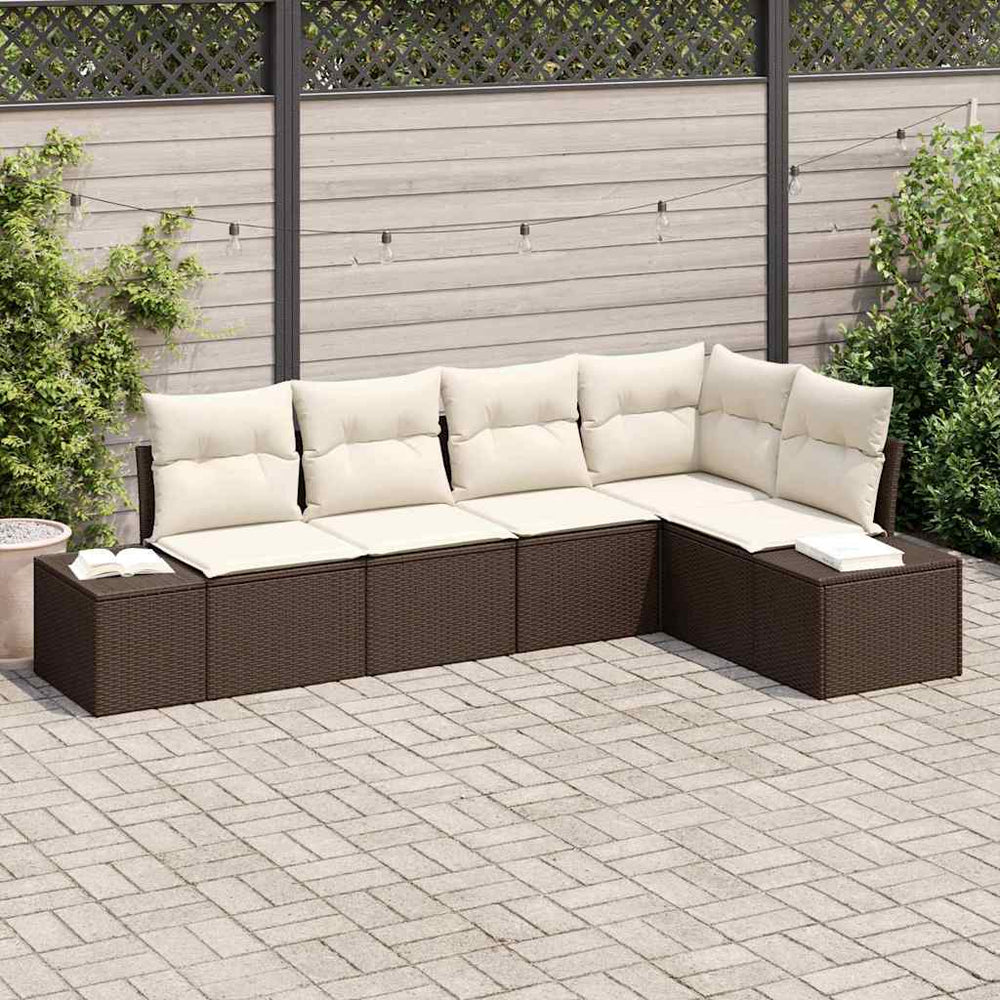 5 dalių sodo sofa su pagalvėlėm, rudas poli ratanas. - Namų Idėja
