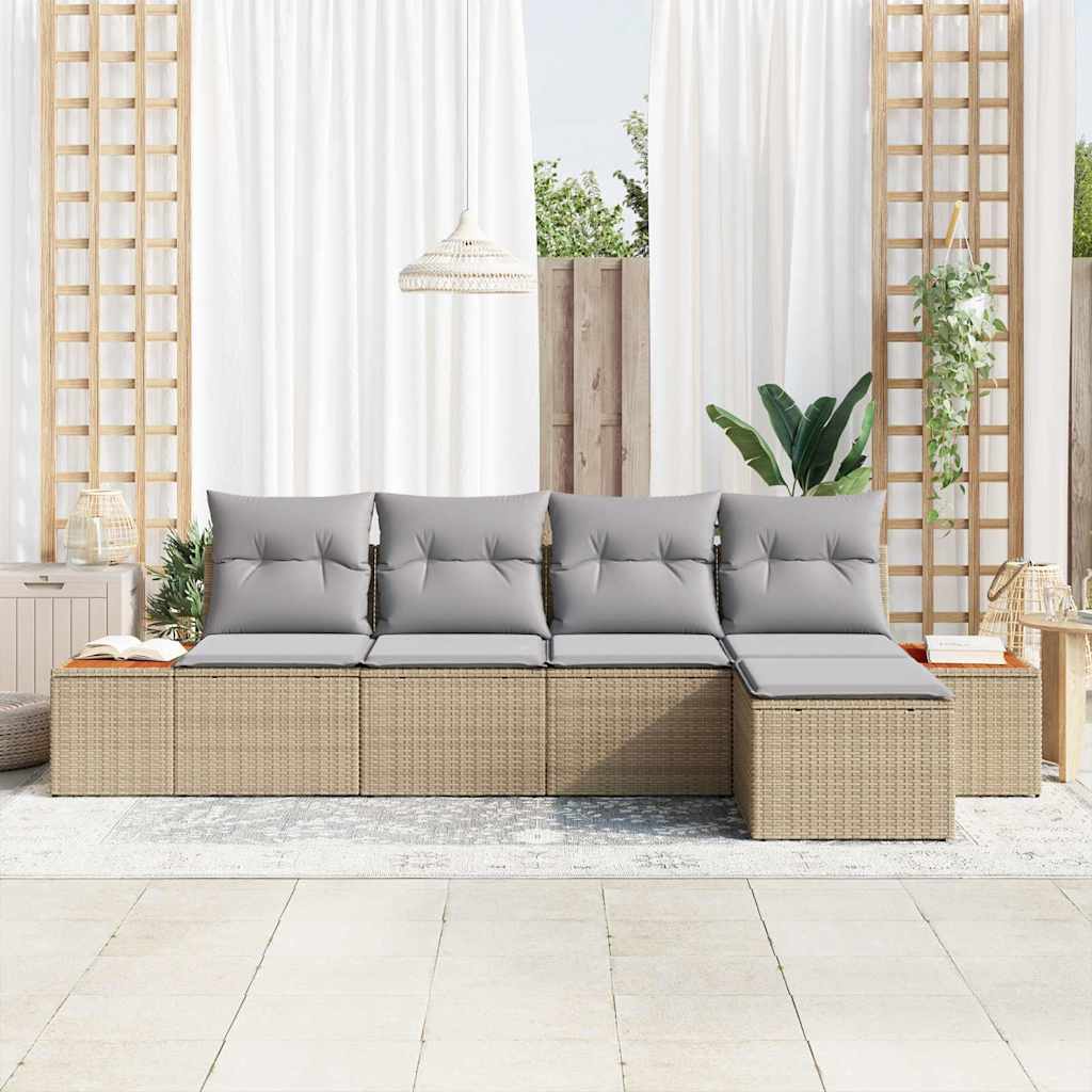 5 dalių sodo sofa su pagalvėlėmis bežinis poliratanas akacijos - Namų Idėja