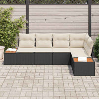 5 dalių sodo sofa su pagalvėlėmis - Juodas poli ratanas ir akacija - Namų Idėja