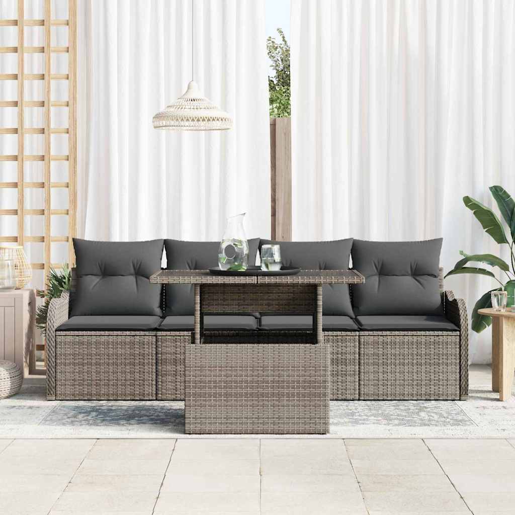 5 dalių sodo sofa su pagalvėlėmis pilkas poli ratanas - Namų Idėja