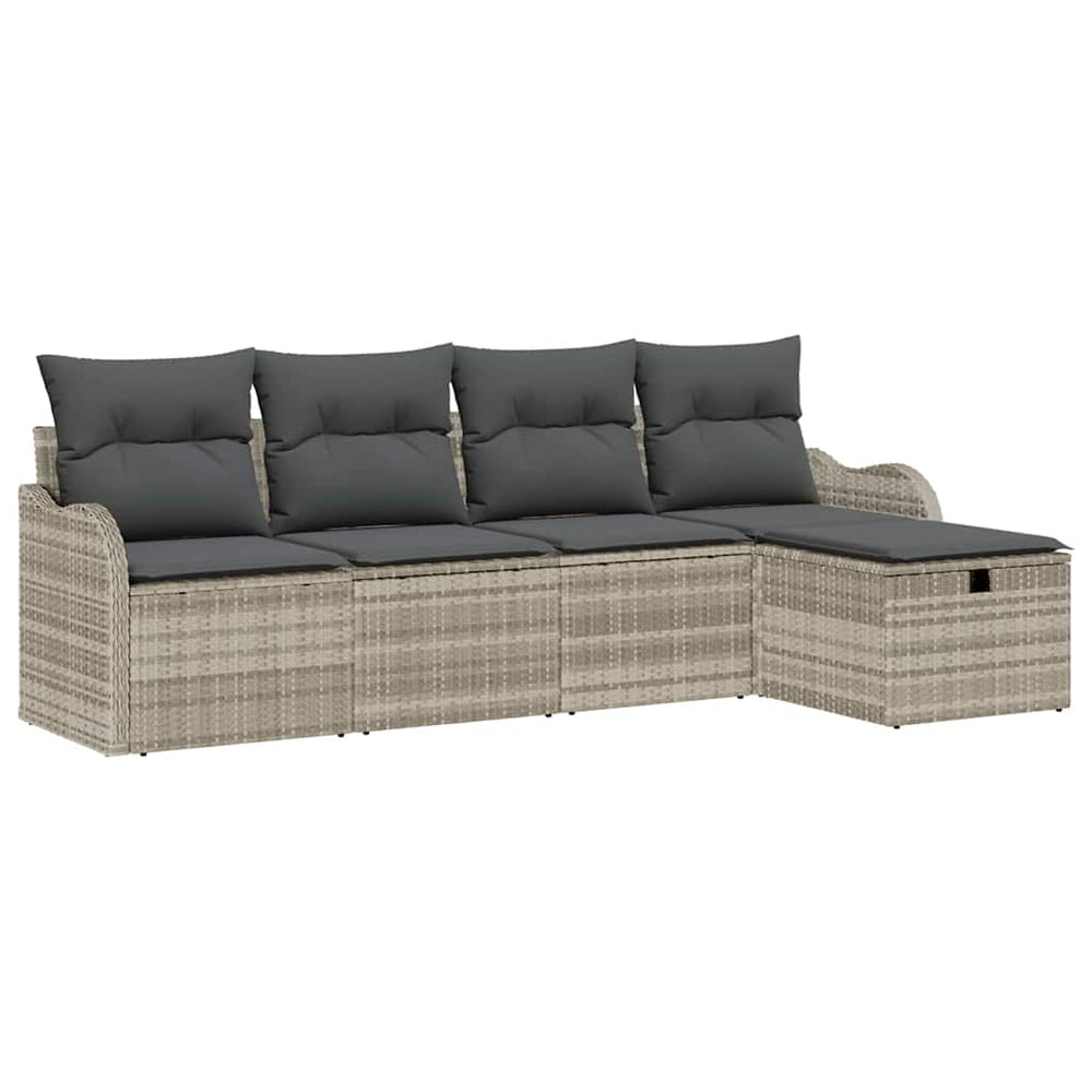 5 dalių sodo sofa su pagalvėmis Šviesiai pilka Poli ratanas - Namų Idėja
