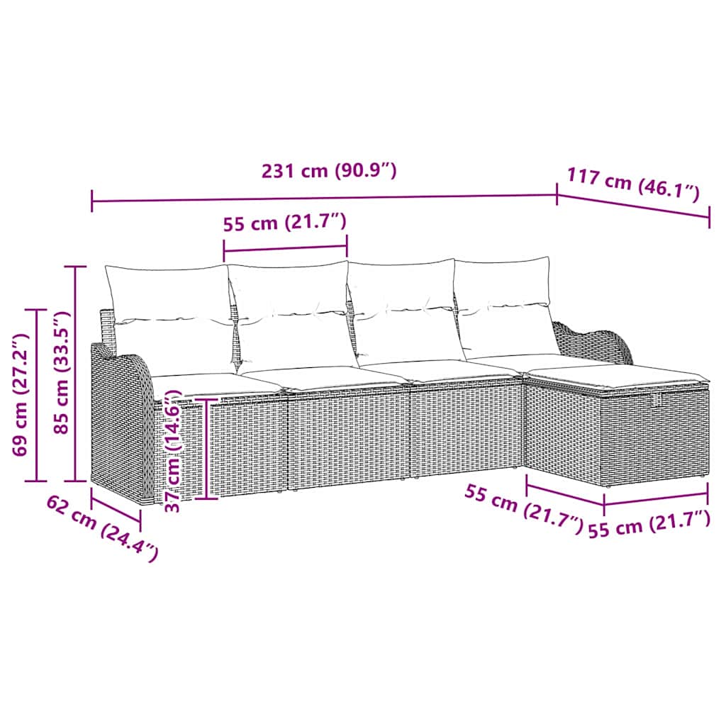 5 dalių sodo sofa su pagalvėmis Šviesiai pilka Poli ratanas - Namų Idėja