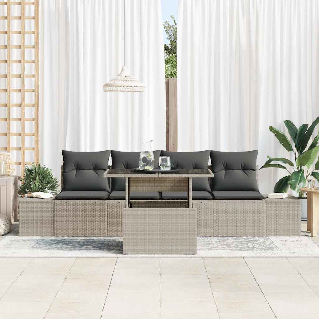 5 dalių sodo sofaset su pagalvėlėmis šviesiai pilka poliratanas - Namų Idėja