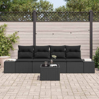 5 dalių sodų sofa rinkinys su pagalvėlėmis, juodas poli ratanas - Namų Idėja