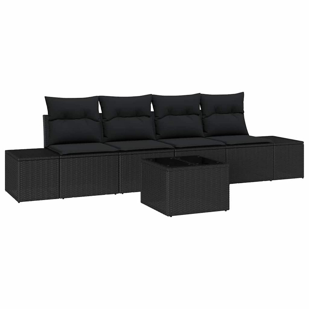 5 dalių sodų sofa rinkinys su pagalvėlėmis, juodas poli ratanas - Namų Idėja
