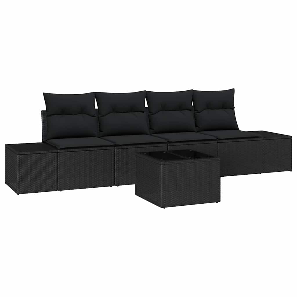 5 dalių sodų sofa rinkinys su pagalvėlėmis, juodas poli ratanas - Namų Idėja
