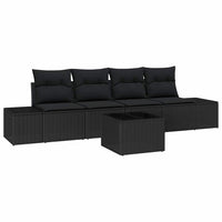 5 dalių sodų sofa rinkinys su pagalvėlėmis, juodas poli ratanas - Namų Idėja