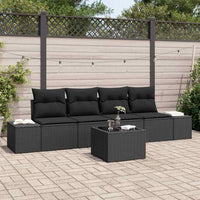 5 dalių sodų sofa rinkinys su pagalvėlėmis, juodas poli ratanas - Namų Idėja