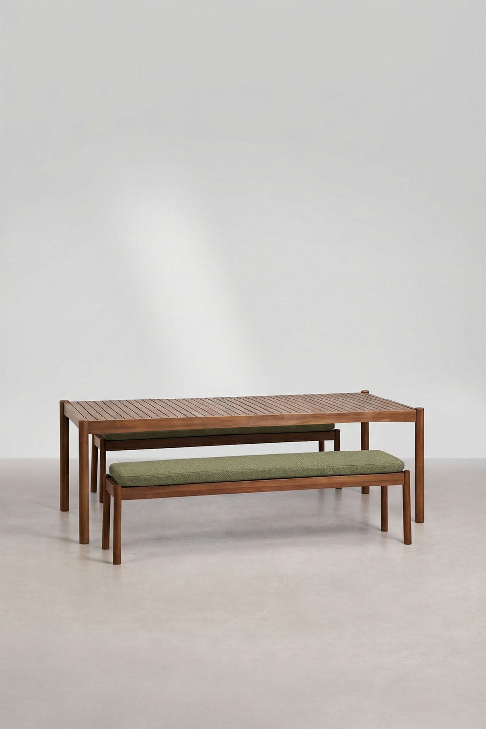 Valgomojo komplektas KRISTINE, stalas 220x100 cm, 2 suoliukai