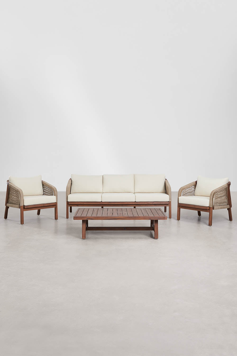 Komplektas DALLAS, sofa 3 vietų, 2 foteliai, staliukas, balta (1)