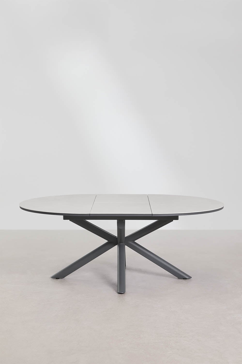 Pratęsiamas stalas BERNARDA, 145-200x145 cm, aliuminis, blizgus