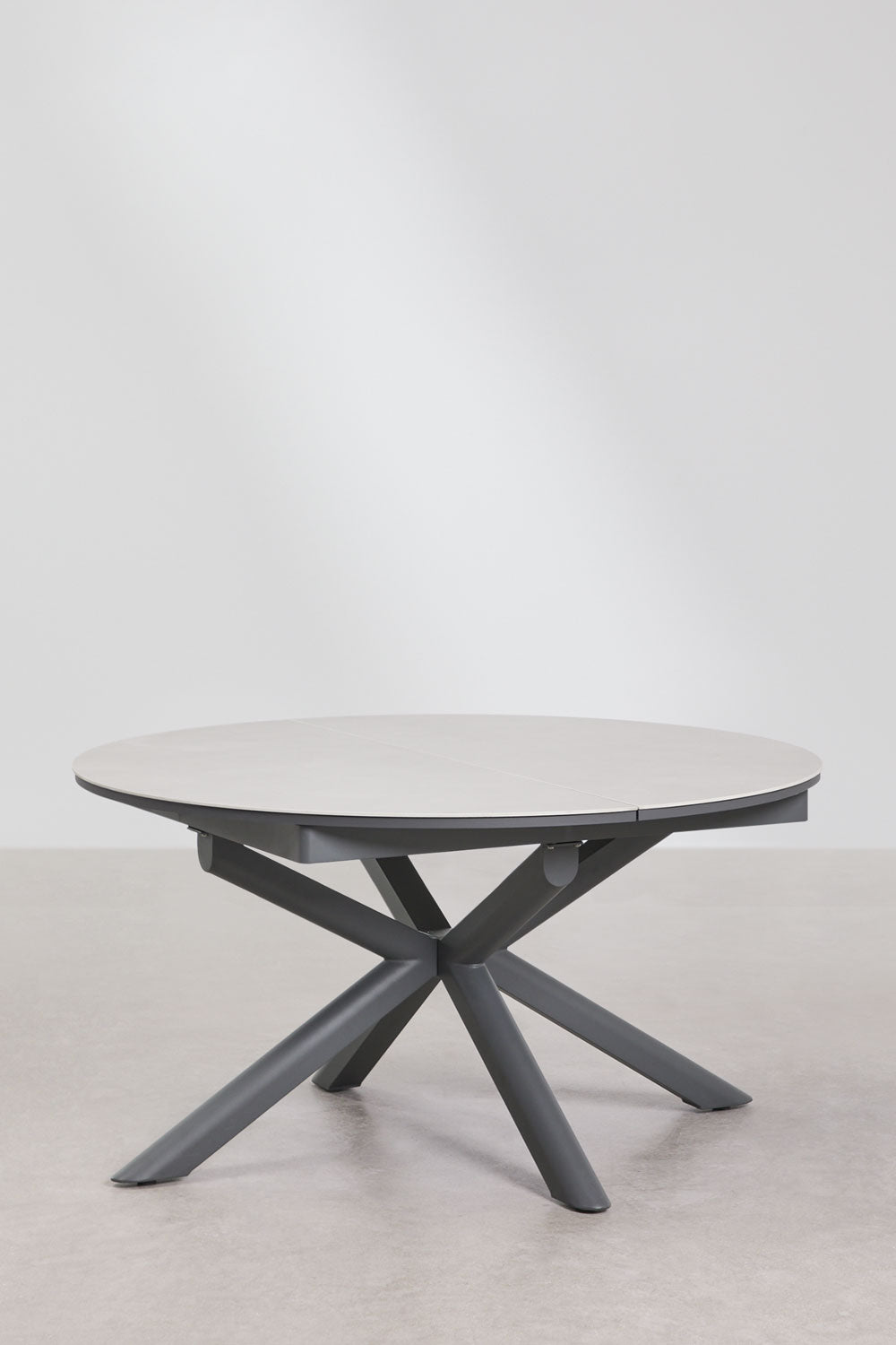 Pratęsiamas stalas BERNARDA, 145-200x145 cm, aliuminis, blizgus