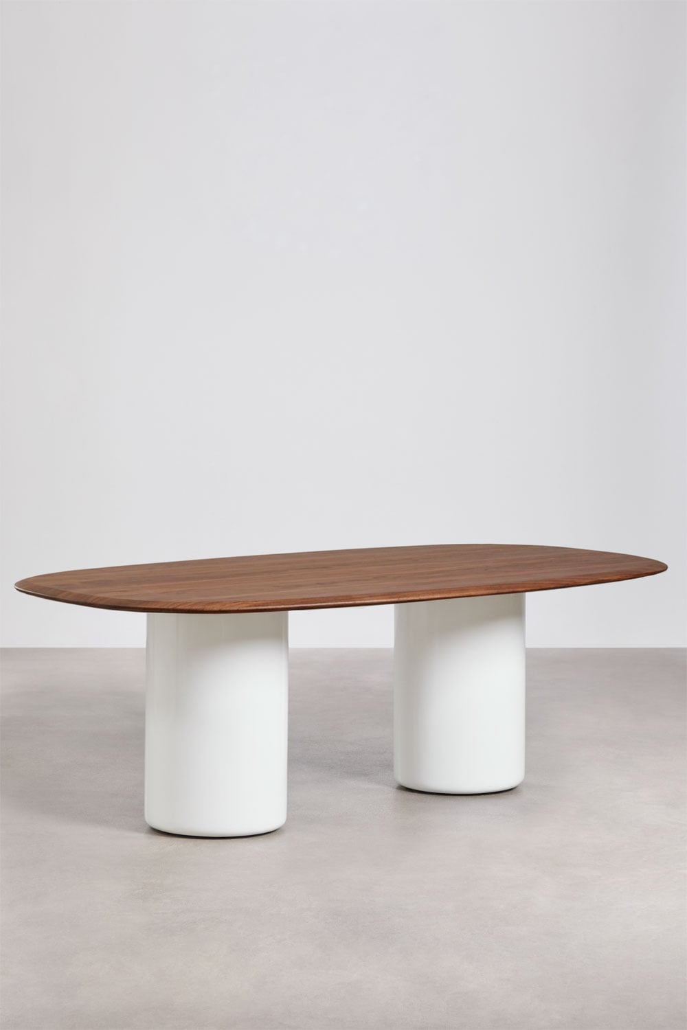 Ovalus stalas LAIMUTIS, 220x110 cm, MDF + cementas, šviesus ąžuolas (3)