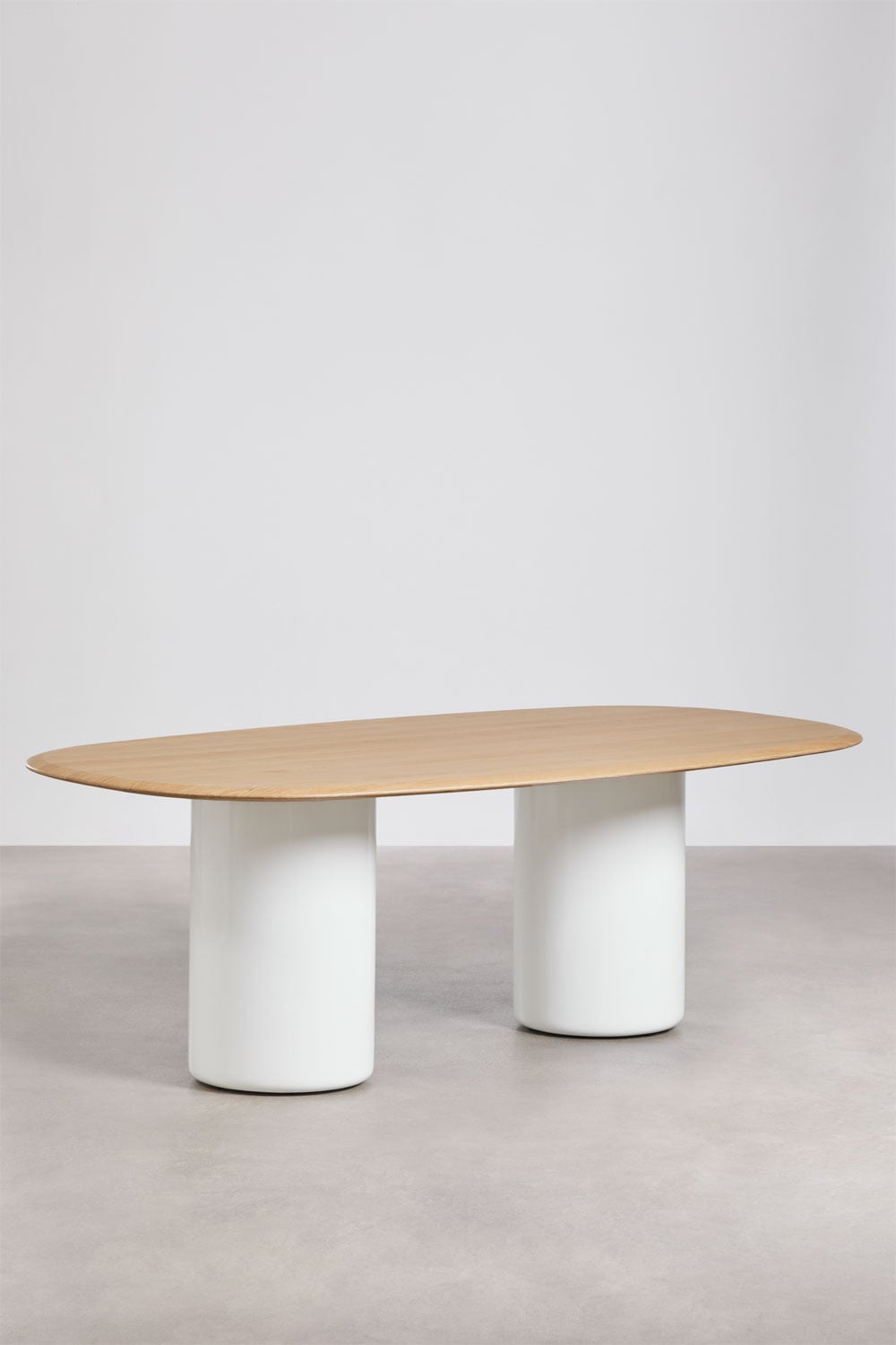 Ovalus stalas LAIMUTIS, 220x110 cm, MDF + cementas, šviesus ąžuolas (3)