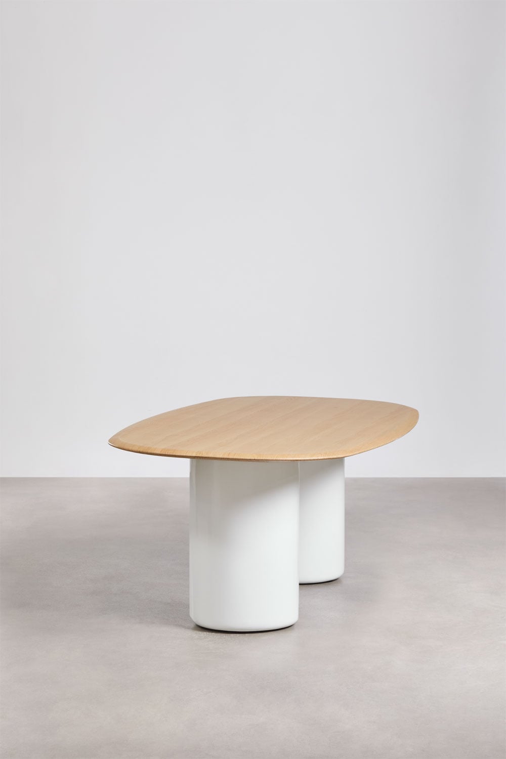 Ovalus stalas LAIMUTIS, 220x110 cm, MDF + cementas, šviesus ąžuolas (3)