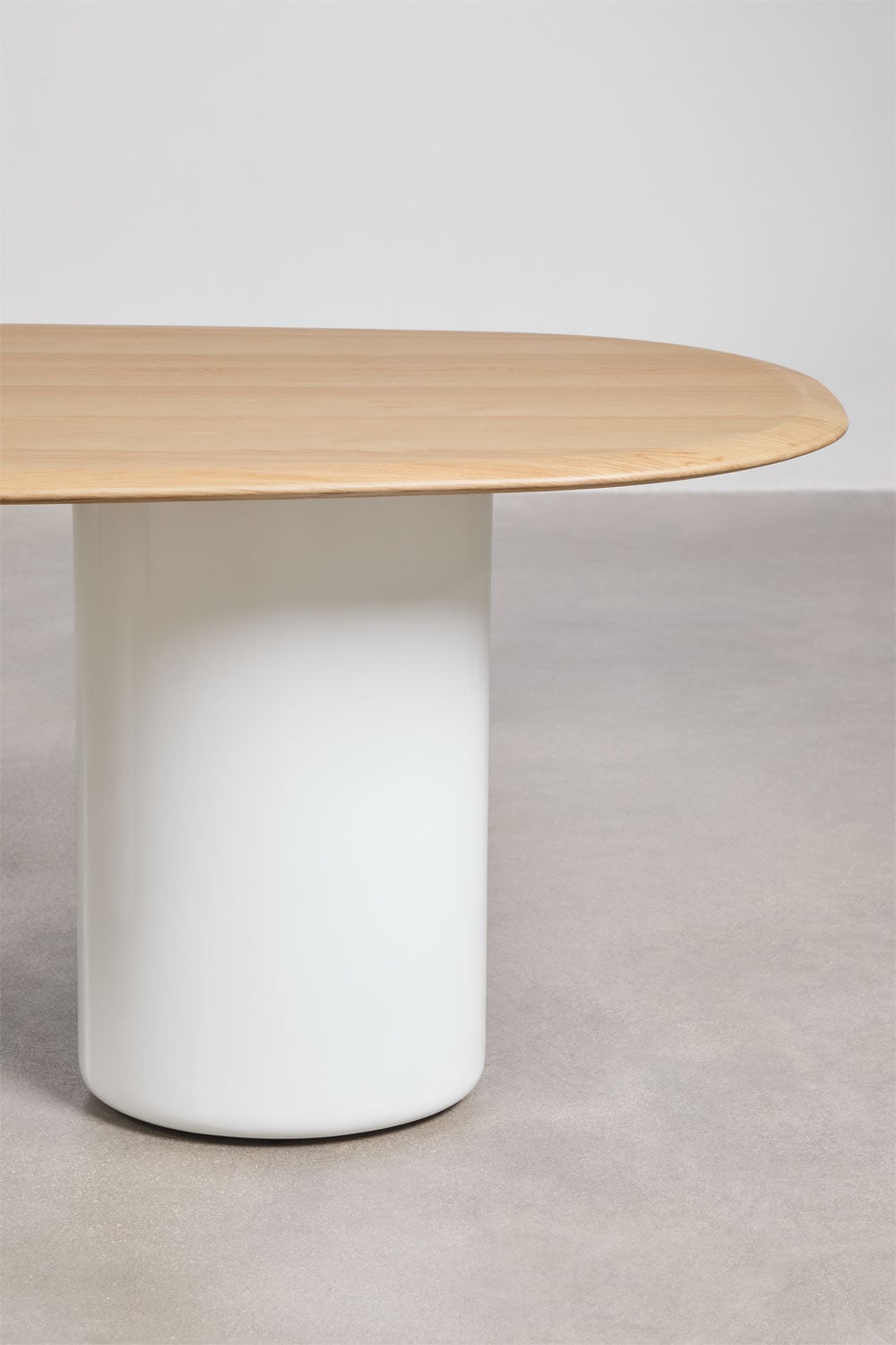 Ovalus stalas LAIMUTIS, 220x110 cm, MDF + cementas, šviesus ąžuolas (3)