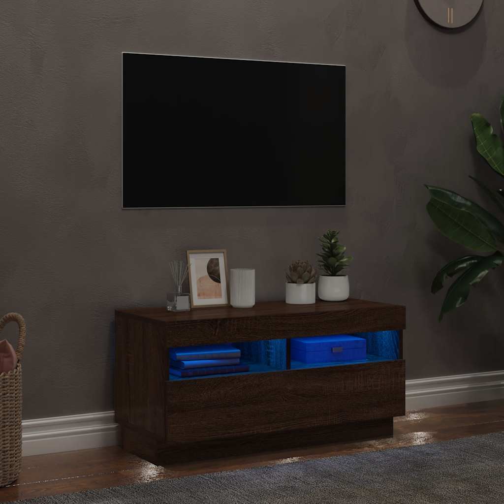 Televizoriaus spintelė su LED, ruda ąžuolo, 80x35x40cm