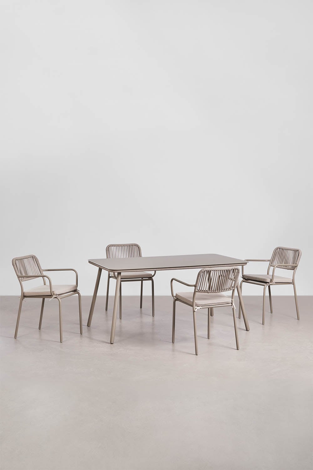 Komplektas AGNES, stalas 160x90 cm, 4 kėdės, moka ruda