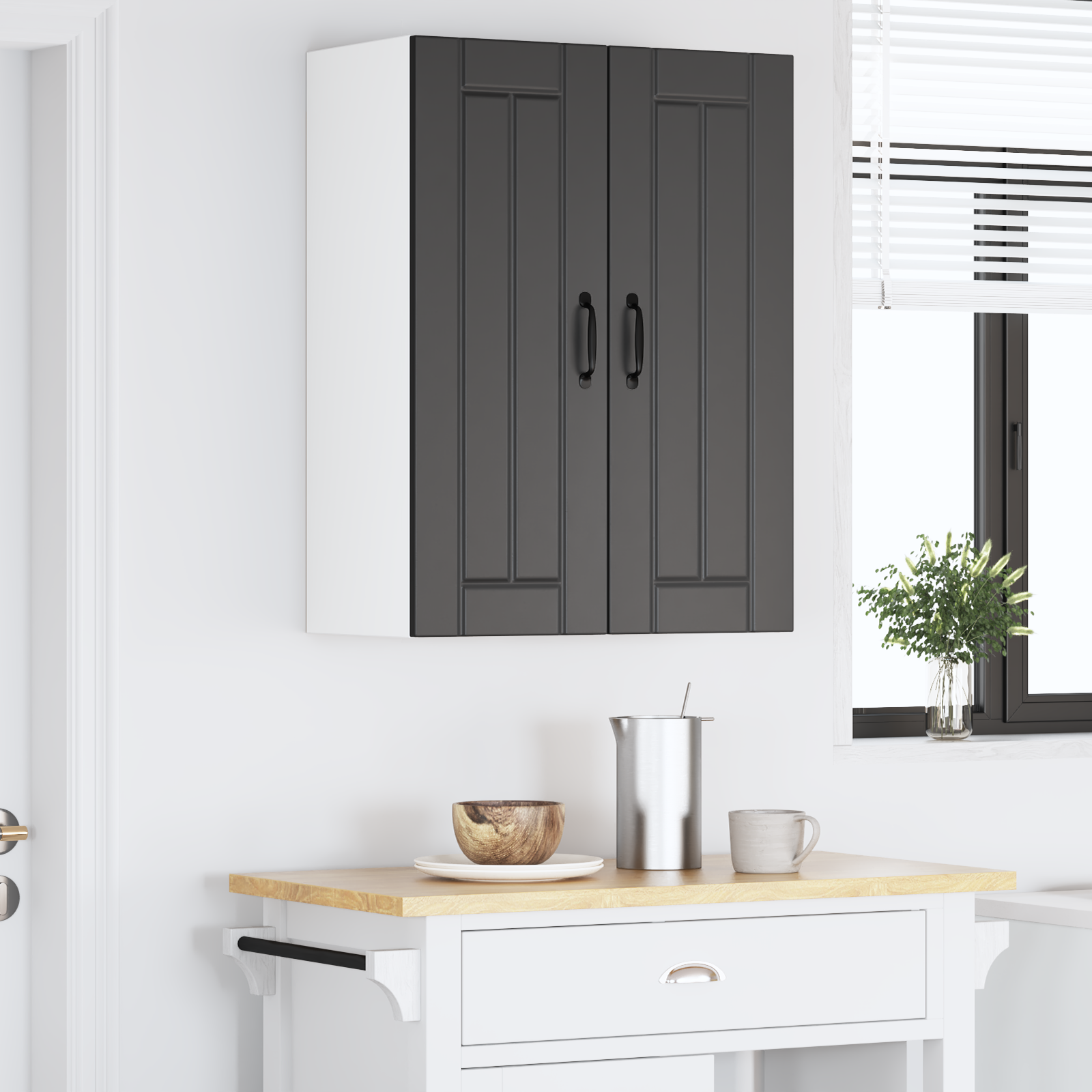 Virtuvės sieninė spintelė 2 pcs Juoda 30 x 31 x 80 cm