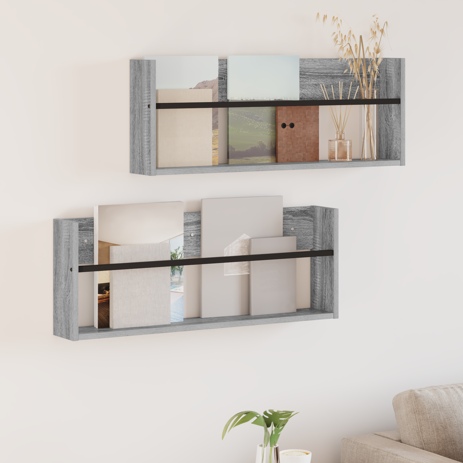 Žurnalų stovas su lentyna 2 pcs Pilkas Sonoma 80 x 12 x 30 cm