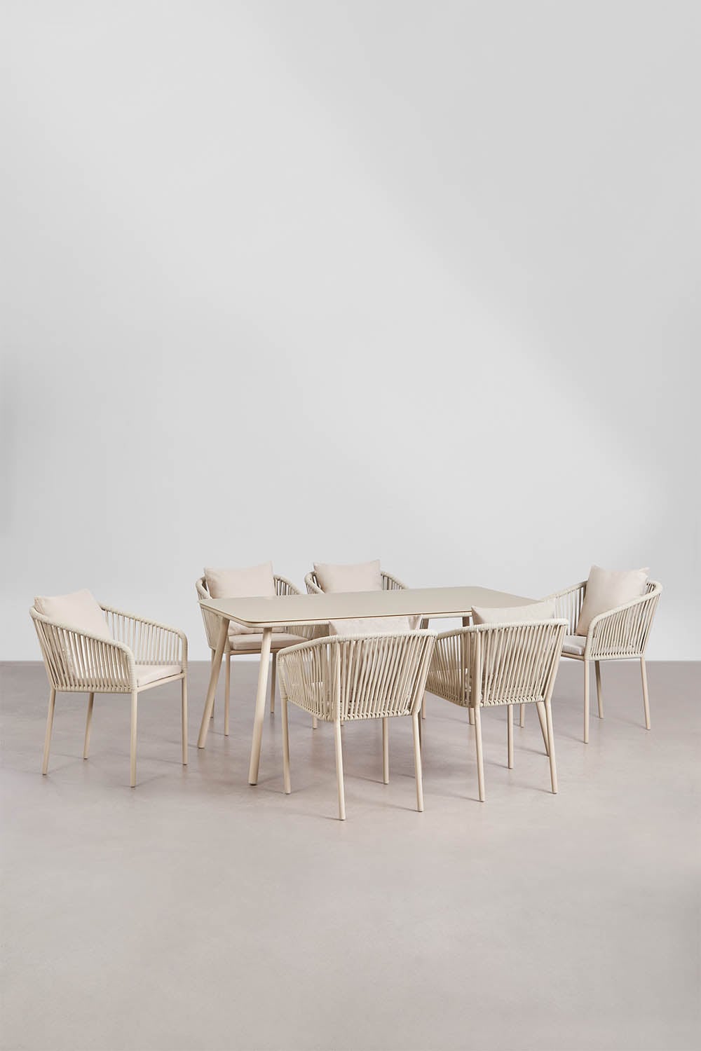 Komplektas AGNES Classic, 160x90 cm, 6 kėdės, smėlio balta